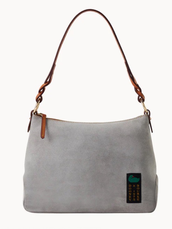 Dooney & Bourke Handbags - Dooney & Bourke Gray Suede Chloe 30 Shoulder Bag with Brown Leather Strap NWT